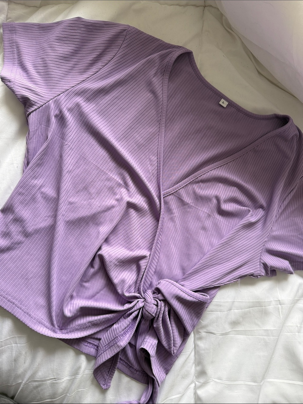 Women’s Tie-Front Ribbed Top - Lavender